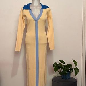 Women’s M/L Finesse - Lycra blend sweater dress Cream with Blue accents